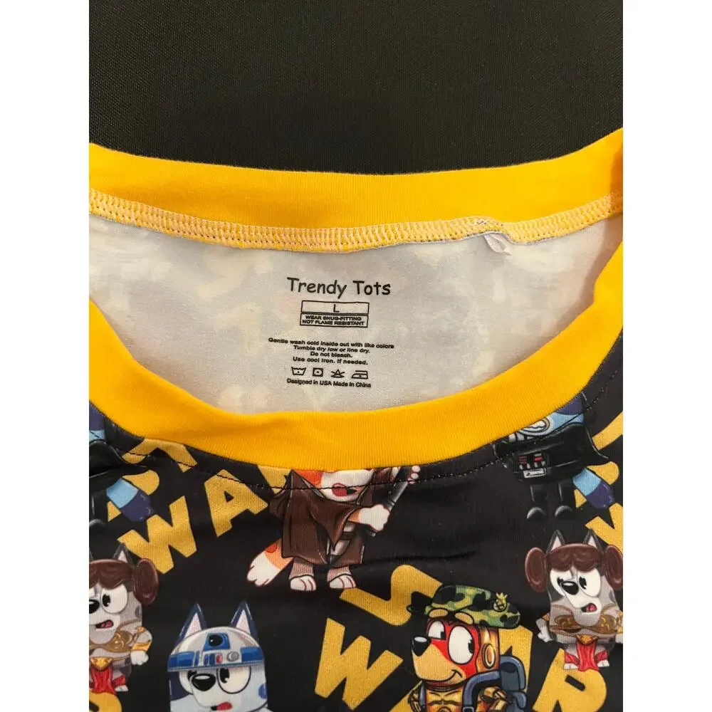 Bluey Star Wars Pajama Set Kids Large Black Yellow Shirt‎ Shorts Sleepwear
